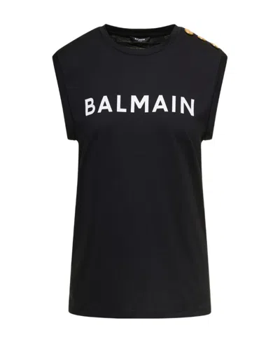 Balmain Logo-print Tank Top In Black