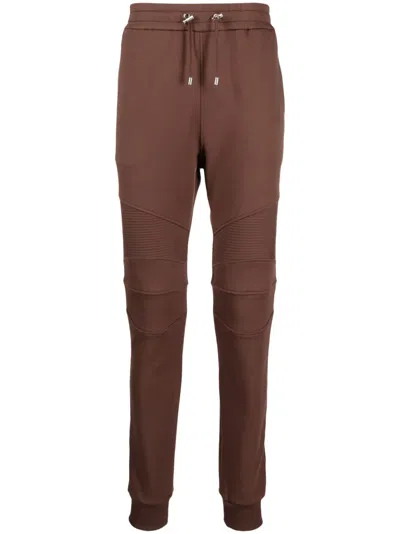 Balmain Ribbed Textured Activewear Sweatpants With Elastic Waistband In Brown