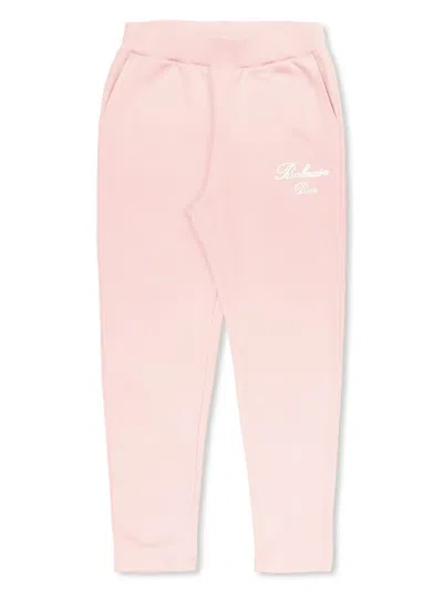 Balmain Kids' Silver-tone Logo-print Track Pants In Pink