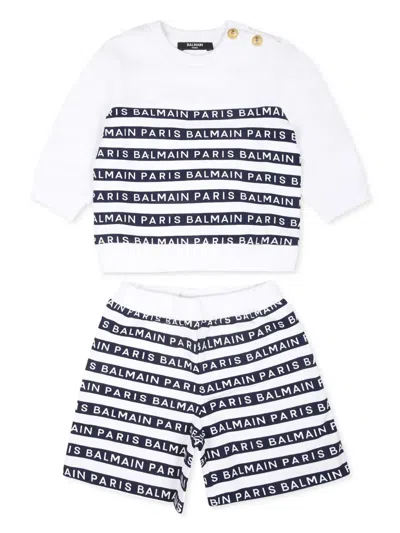 Balmain Babies' Logo-print Tracksuit Set In White