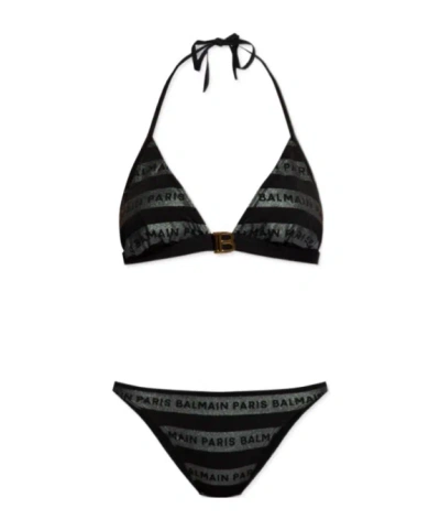 Balmain Logo-print Triangle Bikini Set In Black