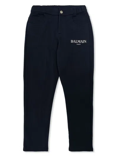 Balmain Kids' Logo-print Trousers In Blue