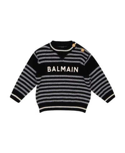 Balmain Logo-print Virgin Wool Jumper In Black