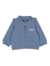 Balmain Logo-print Zipped Hoodie In Blue