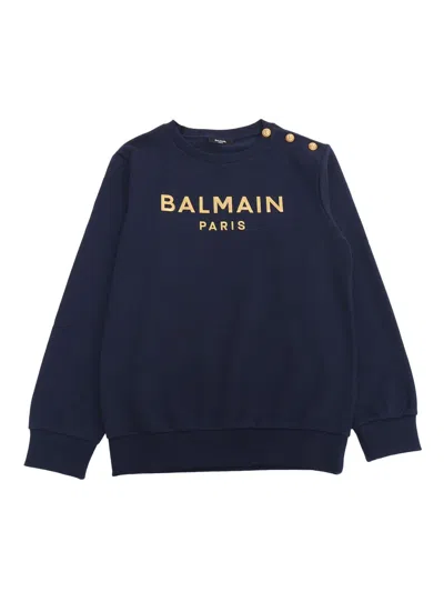 Balmain Kids' Logo Printed Button-detailed Sweatshirt In Or
