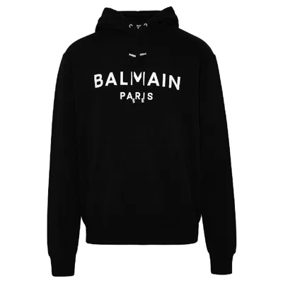 Balmain Logo Printed Drawstring Hoodie In Black