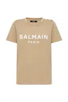 Balmain Logo Print T-shirt Beige