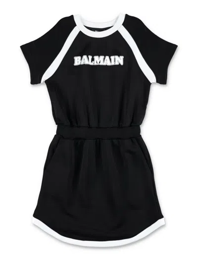 Balmain Kids' Logo Printed Crewneck Short-sleeved Dress In Black