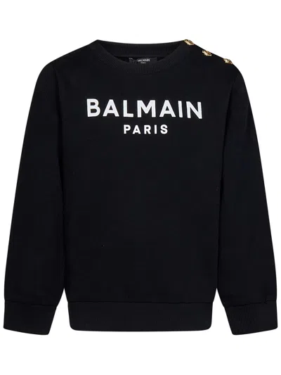 Balmain Kids' Logo Printed Crewneck Sweatshirt In Black