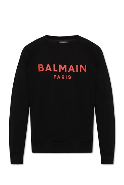 Balmain Logo Printed Crewneck Sweatshirt In Black