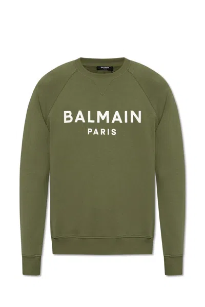 Balmain Logo Printed Crewneck Sweatshirt In Verde