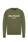 Balmain Parisian Ribbed Hem Sweatshirt With V-stitch Detailing In Kaki/blanc