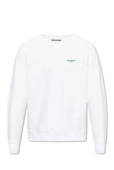 Balmain Logo Printed Crewneck Sweatshirt In White