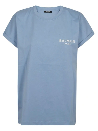 Balmain Logo Printed Crewneck T In Blue