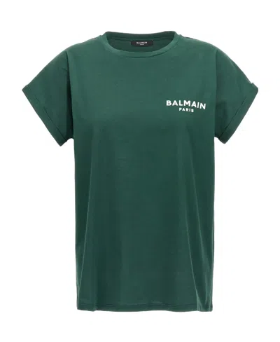 Balmain Flocked-logo Cotton T-shirt In Green