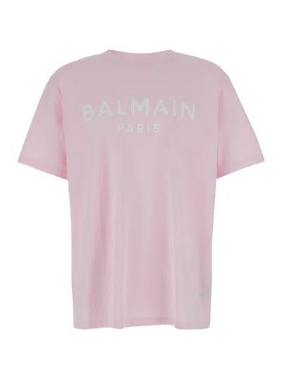 Balmain Logo Printed Crewneck T-shirt In Pink