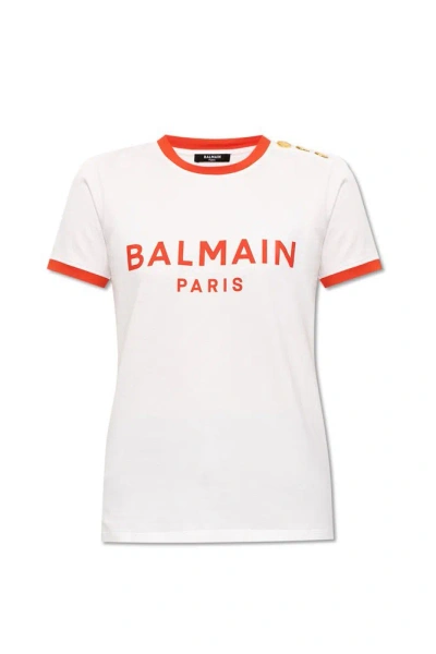 Balmain Logo Printed Crewneck T In White