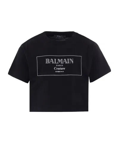 BALMAIN LOGO-PRINTED CROPPED T-SHIRT