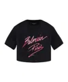 Balmain Signature Logo Cropped T-shirt In Black