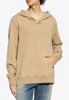 Balmain Logo-embroidered V-neck Cotton Hoodie In Beige