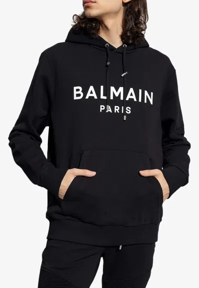BALMAIN LOGO-PRINTED HOODED SWEATSHIRT