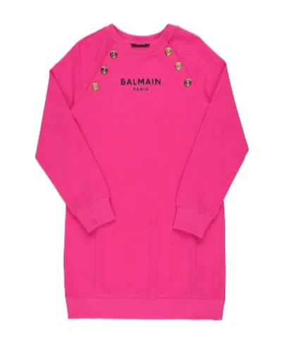 Balmain Logo-printed Hoodie Skirt In Pink