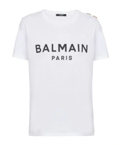 Balmain Flock Button Embellished Cotton T Shirt In Multi