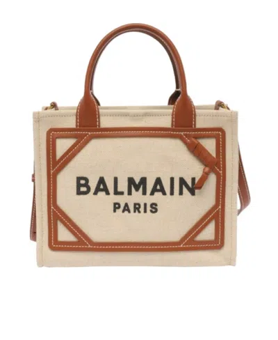Balmain Logo Printed Top Handle Bag In Nude