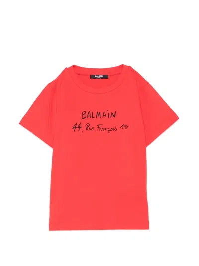 Balmain Kids' Logo Printed T-shirt In Red
