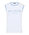 Balmain Tank Top With Shoulder Buttons And Contrast Trim In White