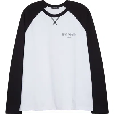 Balmain Logo Raglan Sleeve Organic Cotton T-shirt In White