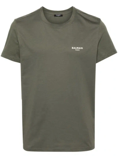 Balmain Logo-raised Cotton T-shirt In Green
