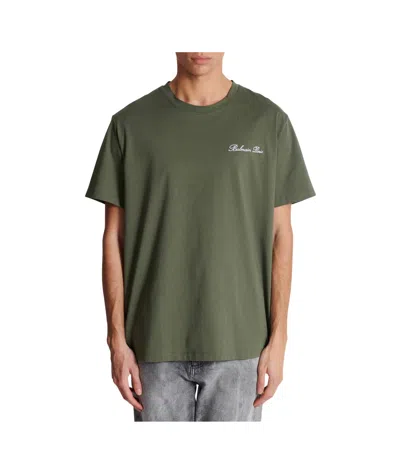 Balmain Logo-raised Cotton T-shirt In Green