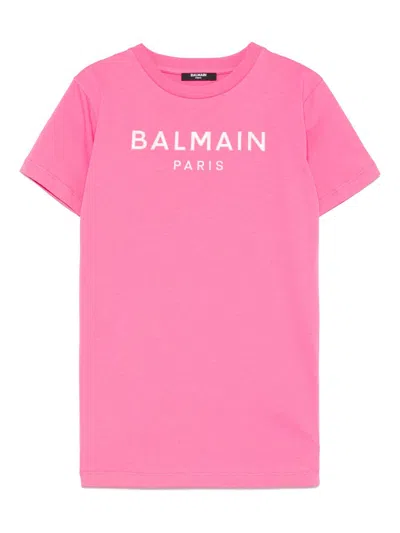 Balmain Kids' Logo-raised T-shirt In Pink