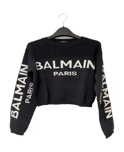 Balmain Logo Round-neck Pullover In Black