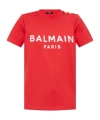 Balmain Logo Printed Buttoned Jersey T-shirt In Red