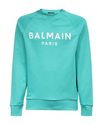 Balmain Logo Round-necked Sweater In Green