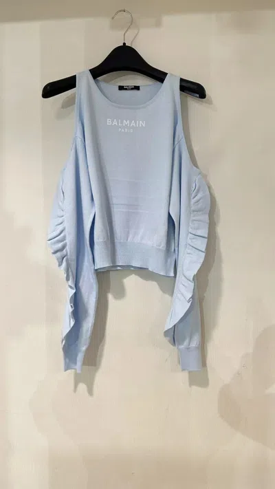 Balmain Logo Ruffled T-shirt In Gray