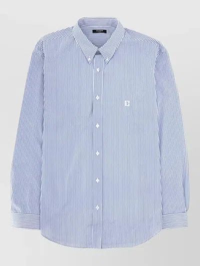 Balmain Logo Shirt Long Sleeves Button Down Collar In Blue