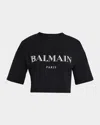 Balmain Logo Short-sleeve Bulky Crop T-shirt In Black