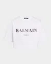 Balmain Logo Short-sleeve Bulky Crop T-shirt In White