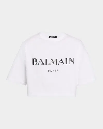 BALMAIN LOGO SHORT-SLEEVE BULKY CROP T-SHIRT