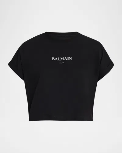 Balmain Logo Short-sleeve Crop T-shirt In Black