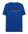 Balmain Logo-flocked Organic Cotton T-shirt In Blue
