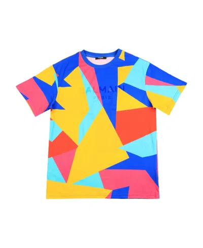 Balmain Logo Short-sleeved T-shirt In Blue