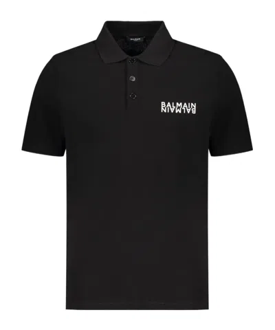 Balmain Logo Short-sleeve Polo Shirt In Black