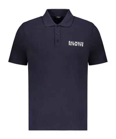 Balmain Logo Short-sleeve Polo Shirt In Blue