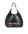 Balmain Large 1945 Soft Hobo Bag In Embossed Crinkled Calfskin With A Pb Labyrinth Monogram In Black
