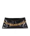 Balmain 1945 Clutch Bag In Calf Leather With Chain And Logo In Black