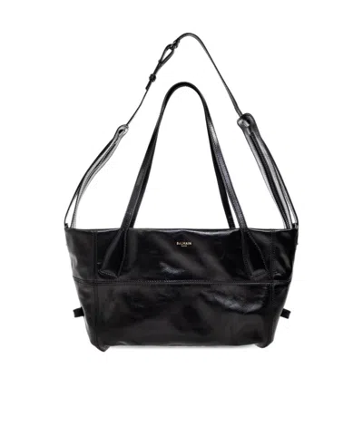 Balmain Logo Shoulder Bag In Black